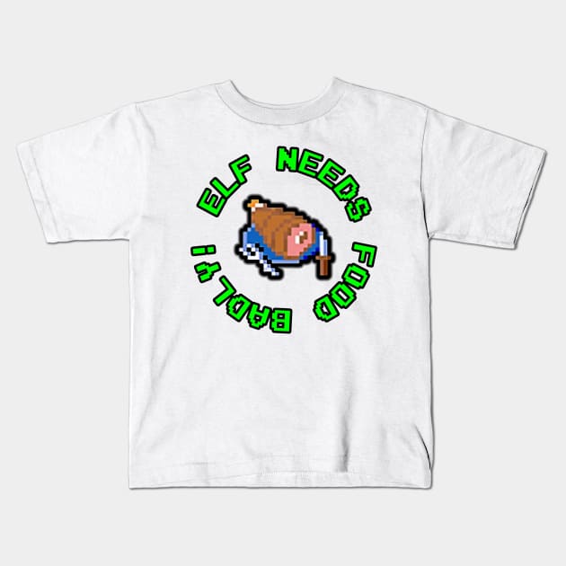 Gauntlet Arcade Game - Elf Needs Food Badly Kids T-Shirt by onekdesigns